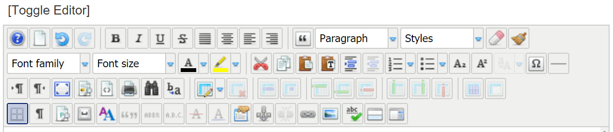JCE Editor Toolbar in Administrator View JCE Editor Toolbar in Administrator View